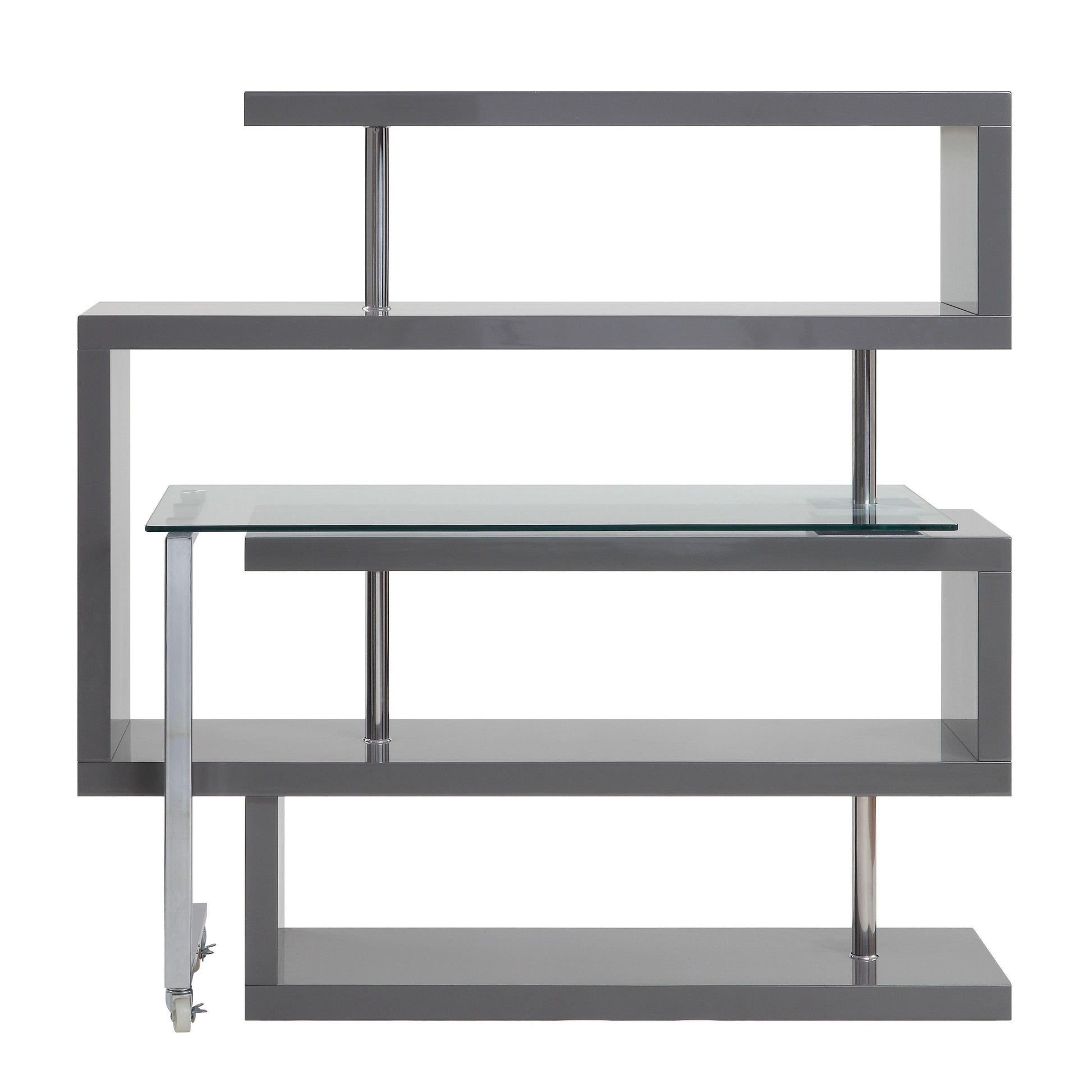 ACME Raceloma Writing Desk w/Shelf, Clear Glass, Chrome & Gray High Gloss Finish FredCo