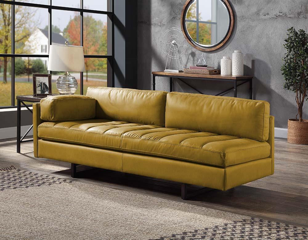 ACME Radia Sofa w/Pillow, Turmeric Top Grain Leather FredCo