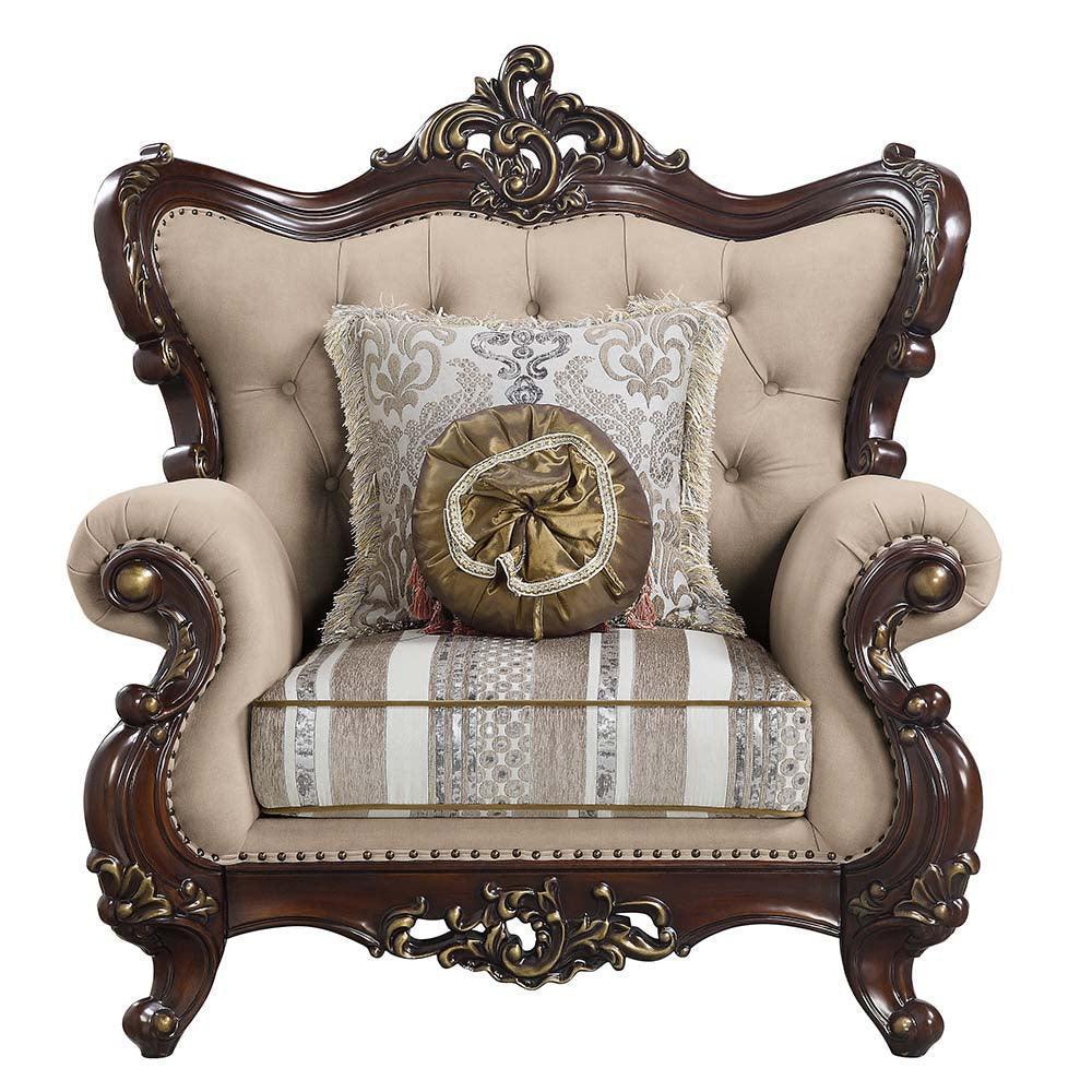 ACME Ragnar Chair w/2 Pillows, Light Brown Linen & Cherry Finish FredCo