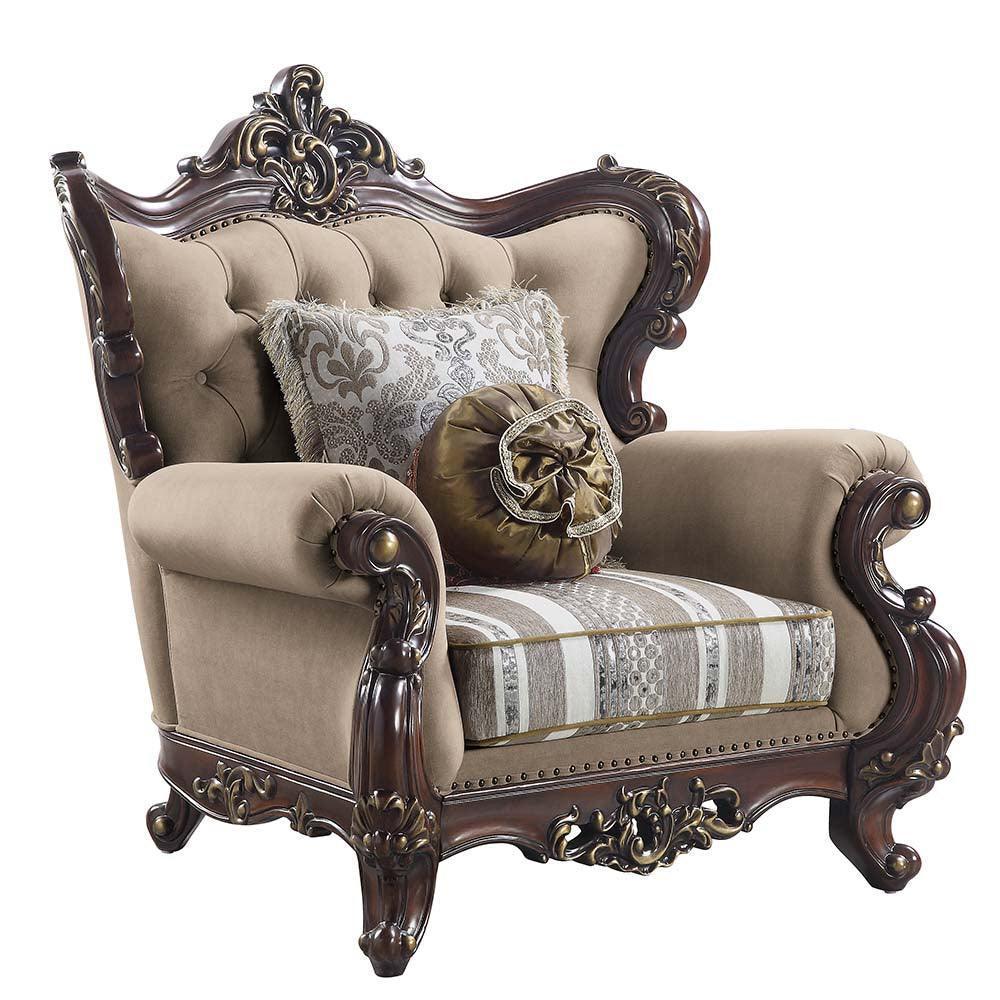 ACME Ragnar Chair w/2 Pillows, Light Brown Linen & Cherry Finish FredCo