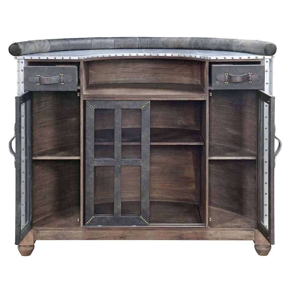 ACME Rahma Bar Table, Antique Ebony Top Grain Leather & Aluminum FredCo