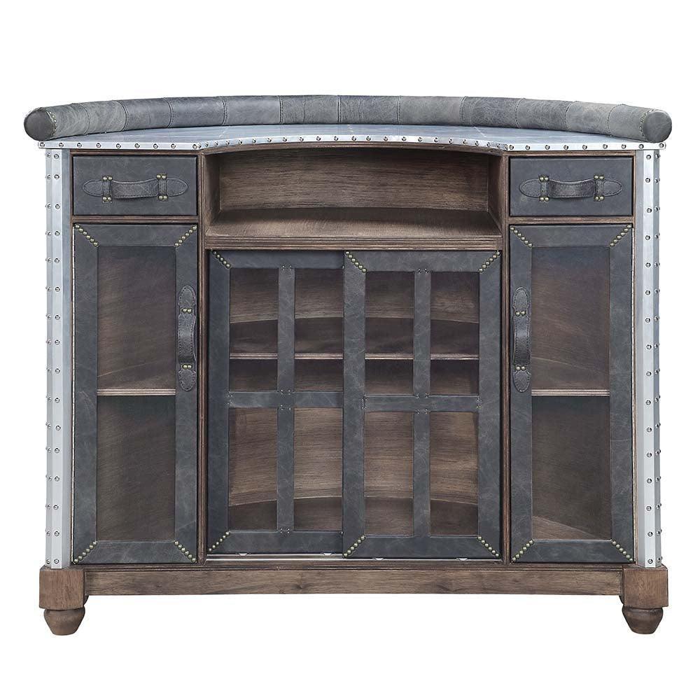 ACME Rahma Bar Table, Antique Ebony Top Grain Leather & Aluminum FredCo