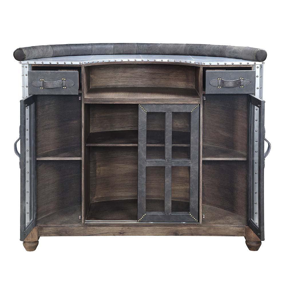 ACME Rahma Bar Table, Antique Ebony Top Grain Leather & Aluminum FredCo