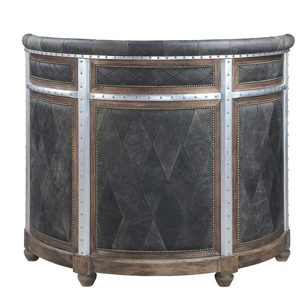 ACME Rahma Bar Table, Antique Ebony Top Grain Leather & Aluminum FredCo