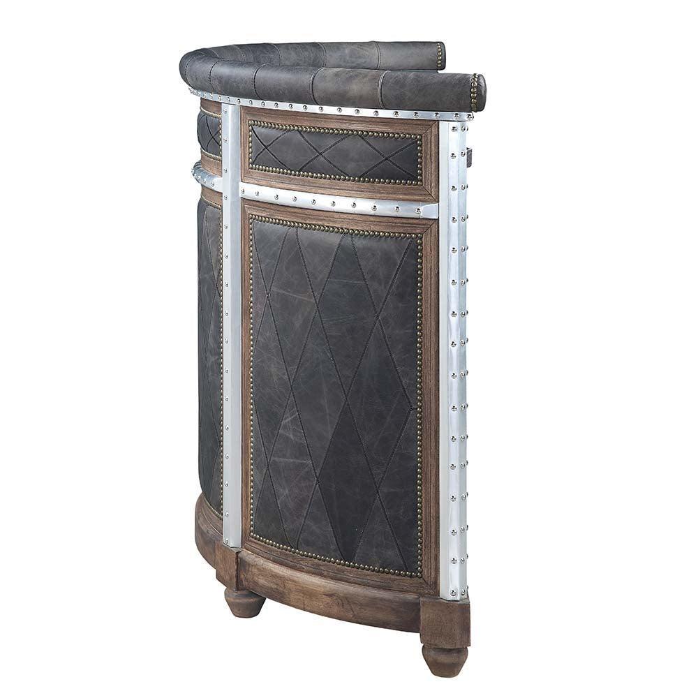 ACME Rahma Bar Table, Antique Ebony Top Grain Leather & Aluminum FredCo
