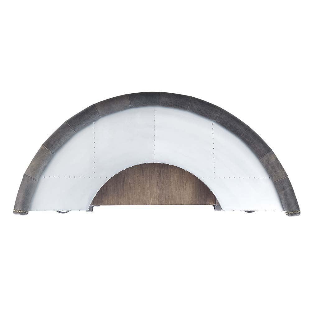 ACME Rahma Bar Table, Antique Ebony Top Grain Leather & Aluminum FredCo