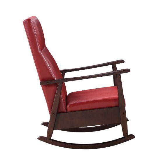 ACME Raina Rocking Chair, Red PU & Espresso Finish FredCo
