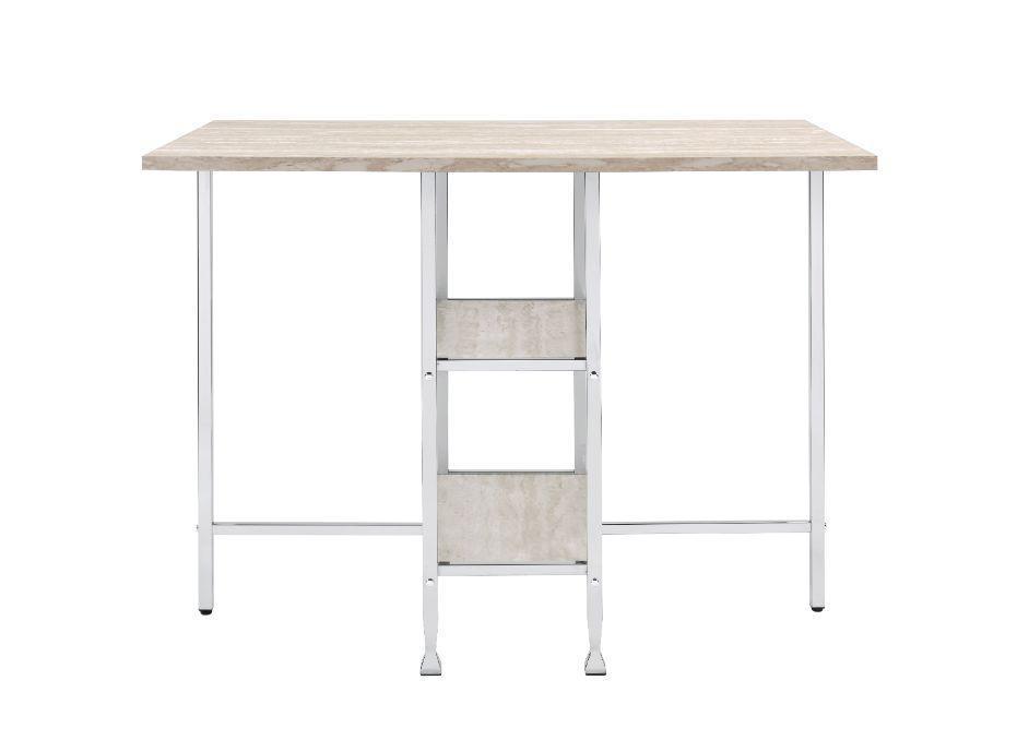 ACME Raine Counter High Table, Antique White & Chrome Finish FredCo