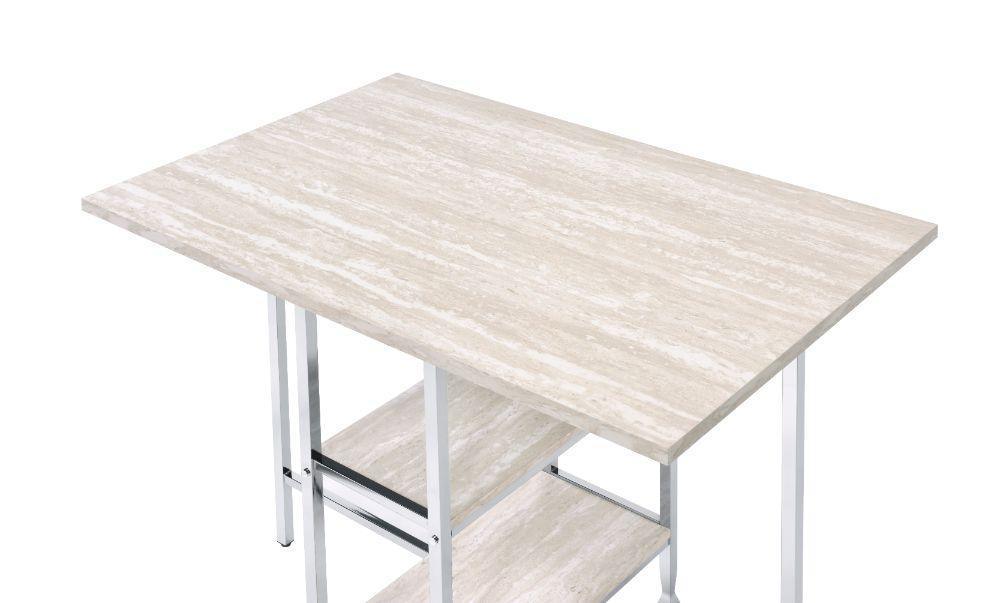 ACME Raine Counter High Table, Antique White & Chrome Finish FredCo