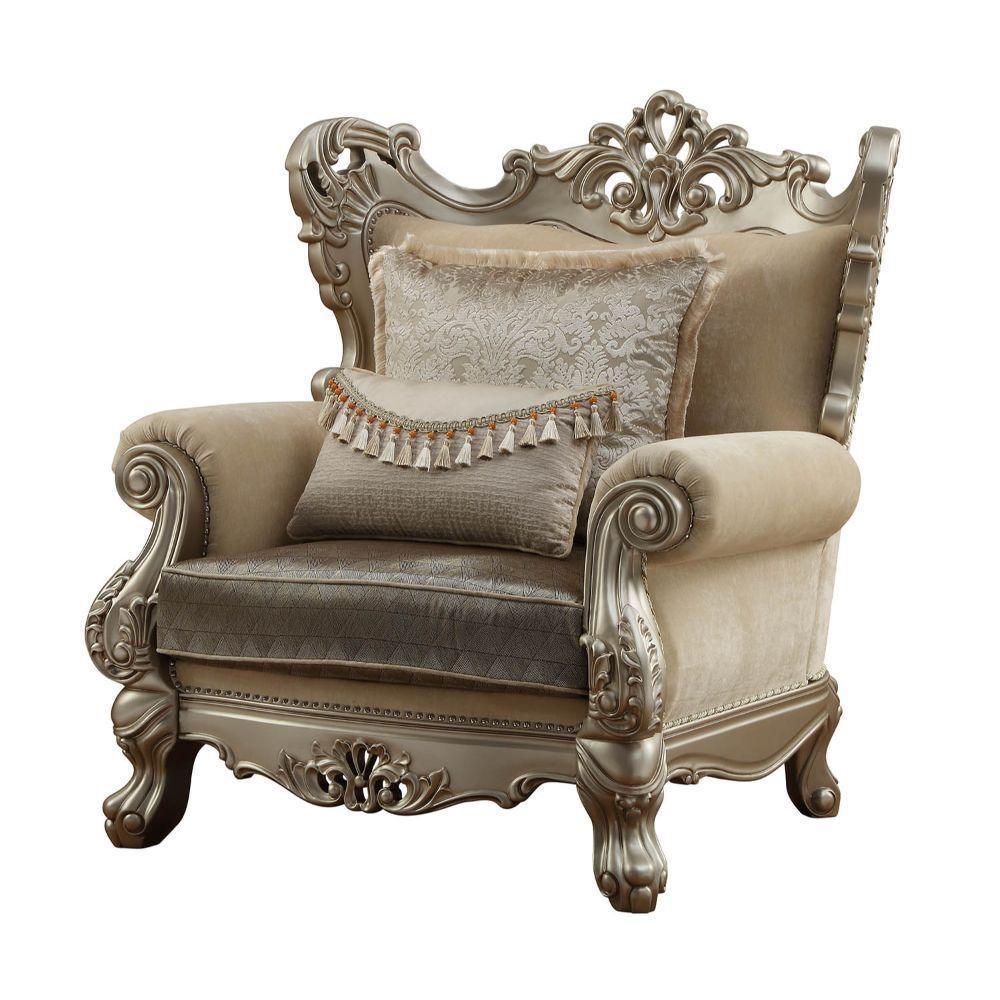 ACME Ranita Chair w/2 Pillows, Fabric & Champagne 51042 FredCo