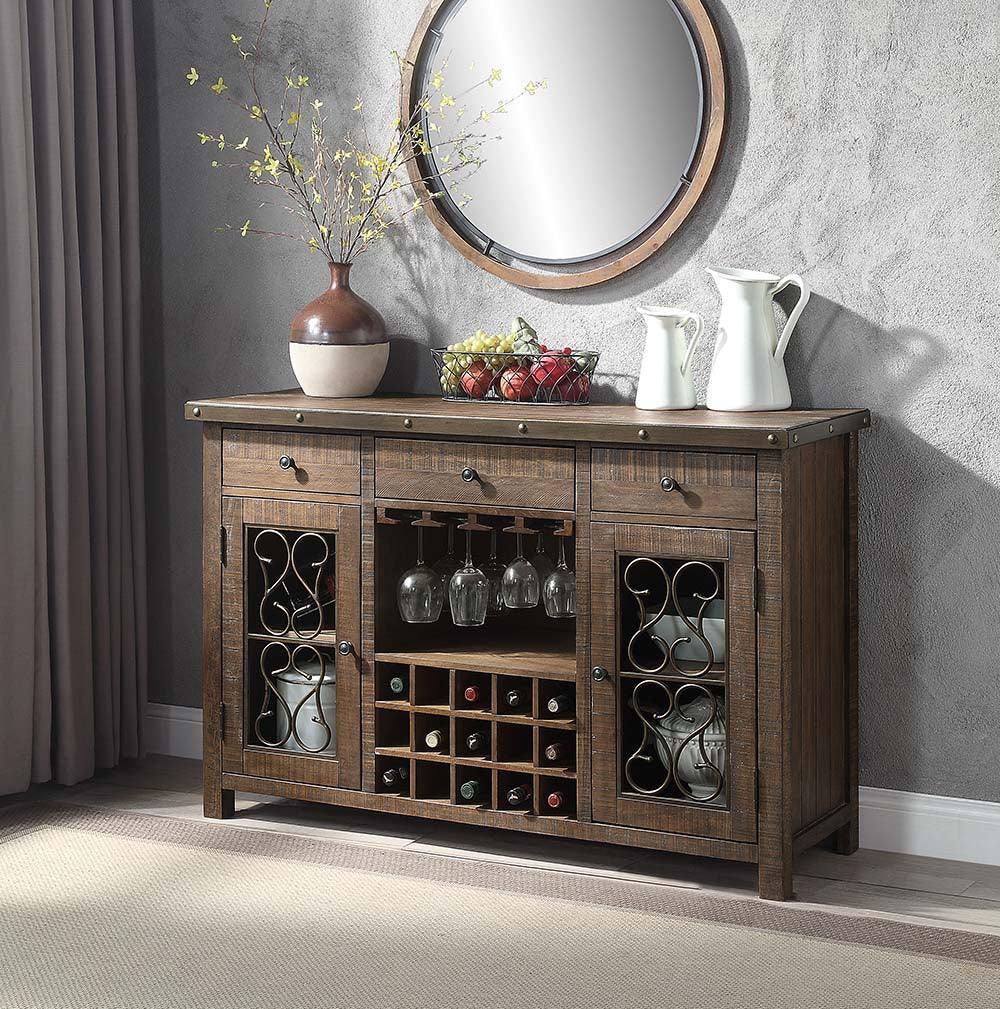 ACME Raphaela Server w/Cup Holder & Wine Rack, Weathered Cherry Finish FredCo