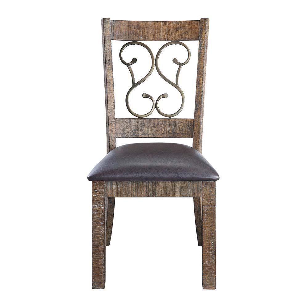 ACME Raphaela Side Chair (Set-2), Black PU & Weathered Cherry Finish FredCo