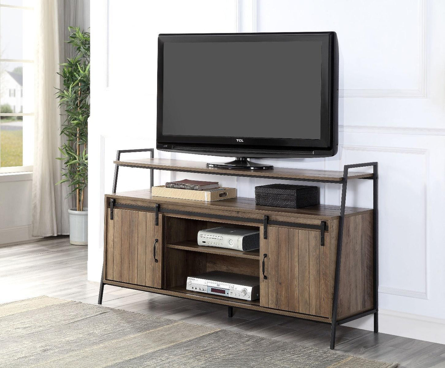 ACME Rashawn TV Stand , Rustic Oak & Black Finish FredCo
