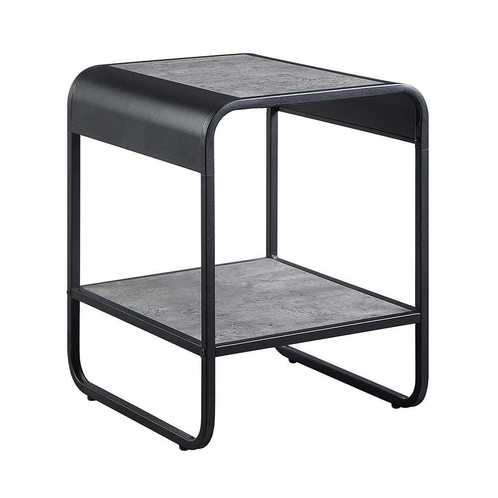 ACME Raziela End Table, Concrete Gray & Black Finish FredCo