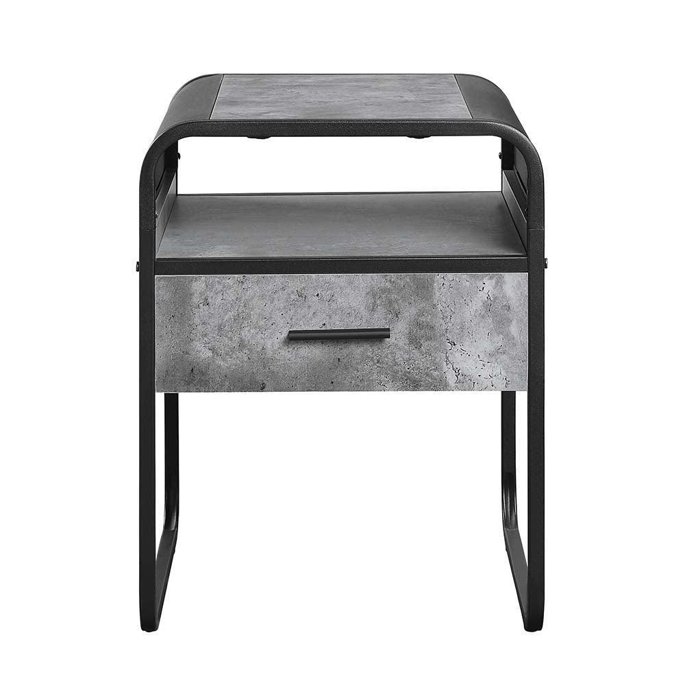 ACME Raziela End Table w/Drawer, Concrete Gray & Black Finish FredCo