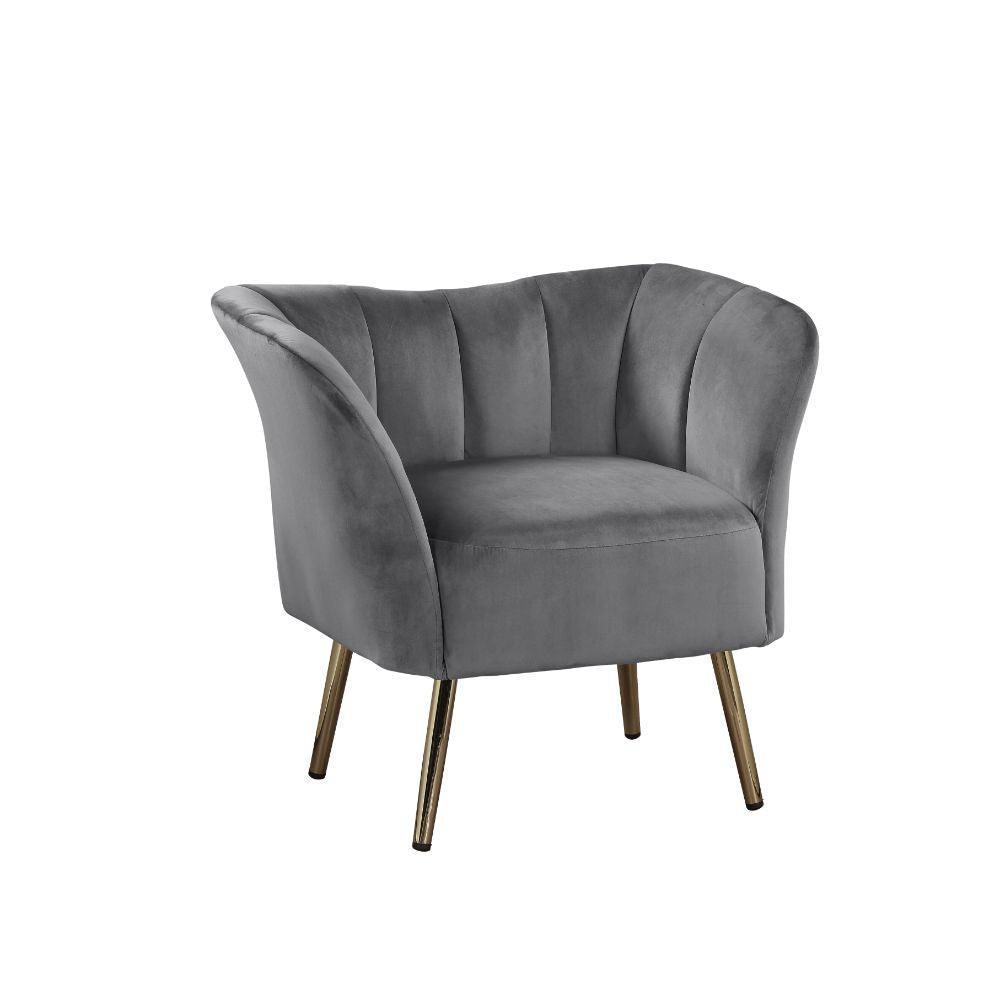ACME Reese Accent Chair, Gray Velvet & Gold FredCo