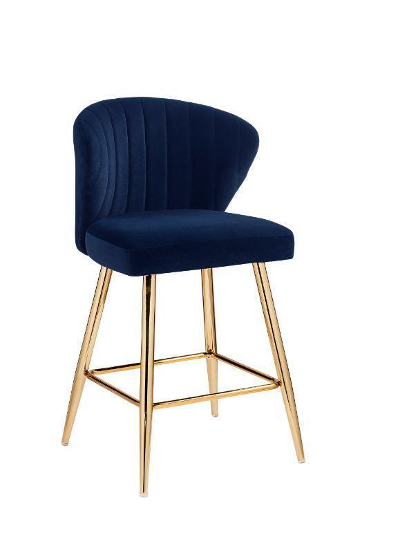 ACME Rizgek Counter Height Chair, Blue Velvet & Gold Finish FredCo