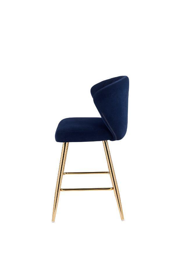 ACME Rizgek Counter Height Chair, Blue Velvet & Gold Finish FredCo