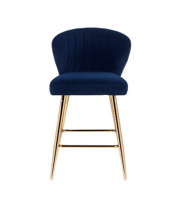 ACME Rizgek Counter Height Chair, Blue Velvet & Gold Finish FredCo