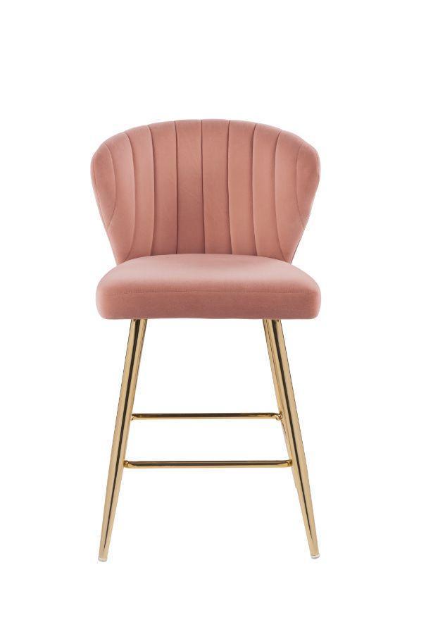 ACME Rizgek Counter Height Chair, Pink Velvet & Gold Finish FredCo
