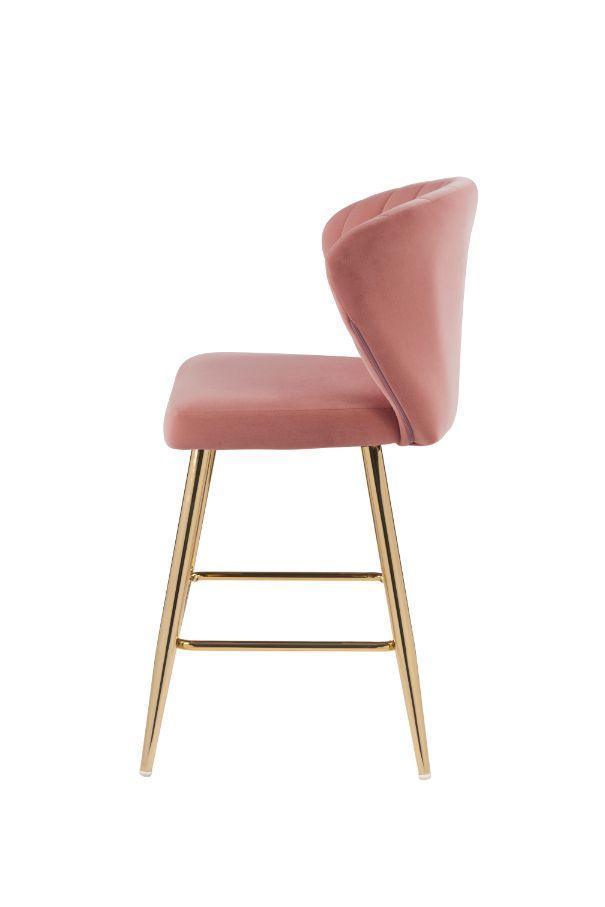 ACME Rizgek Counter Height Chair, Pink Velvet & Gold Finish FredCo
