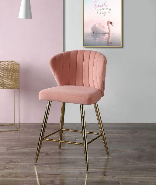 ACME Rizgek Counter Height Chair, Pink Velvet & Gold Finish FredCo