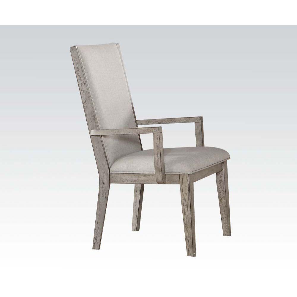 ACME Rocky Arm Chair (Set-2), Fabric & Gray Oak FredCo