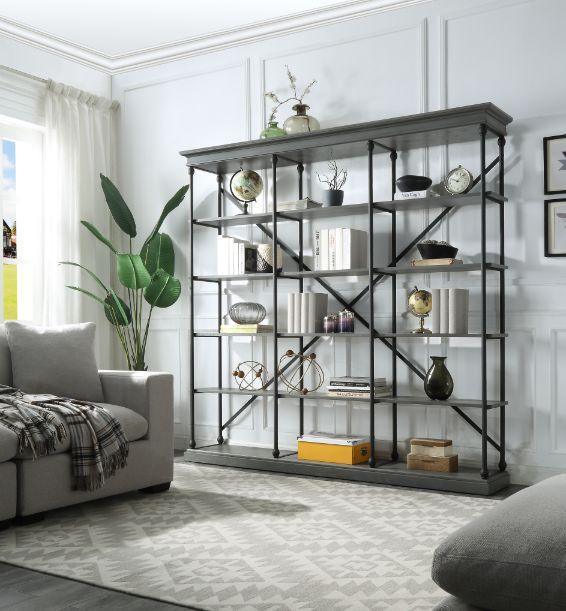 ACME Rukia Bookshelf, Gray & Black Finish FredCo