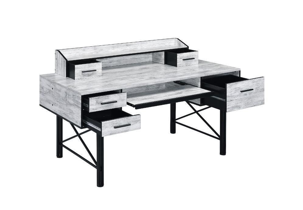 ACME Safea Computer Desk, Antique White & Black Finish FredCo