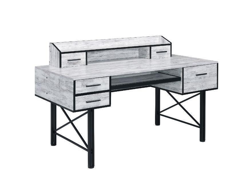 ACME Safea Computer Desk, Antique White & Black Finish FredCo