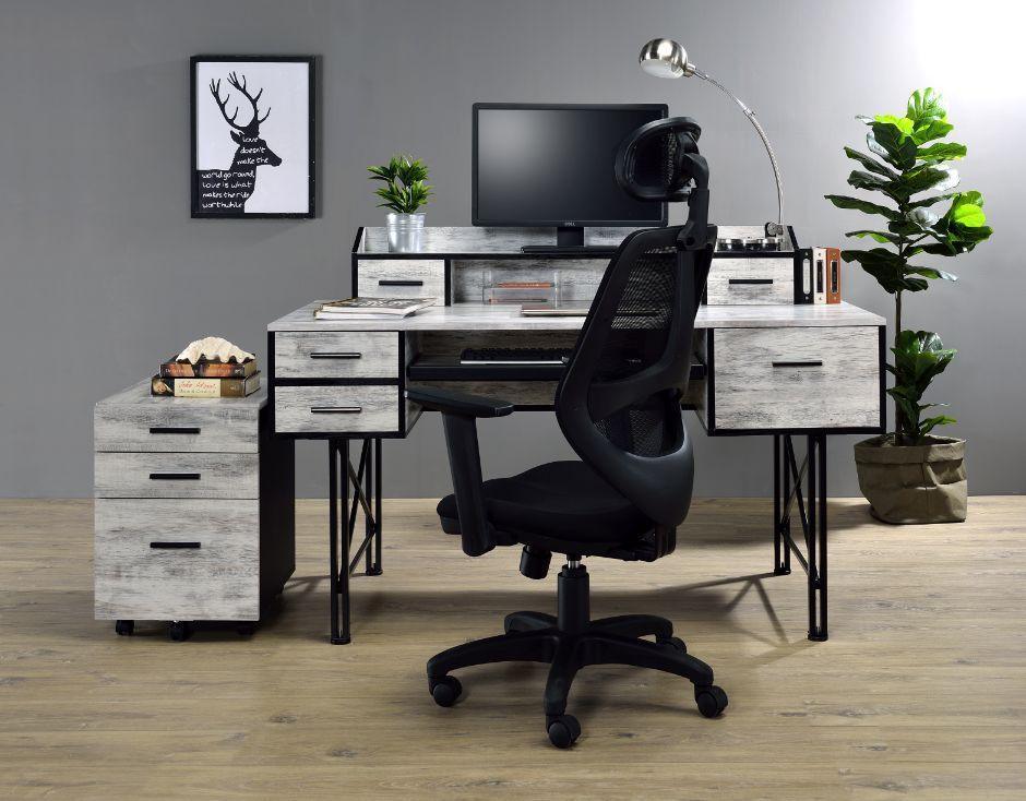 ACME Safea Computer Desk, Antique White & Black Finish FredCo