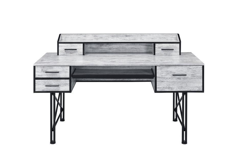 ACME Safea Computer Desk, Antique White & Black Finish FredCo