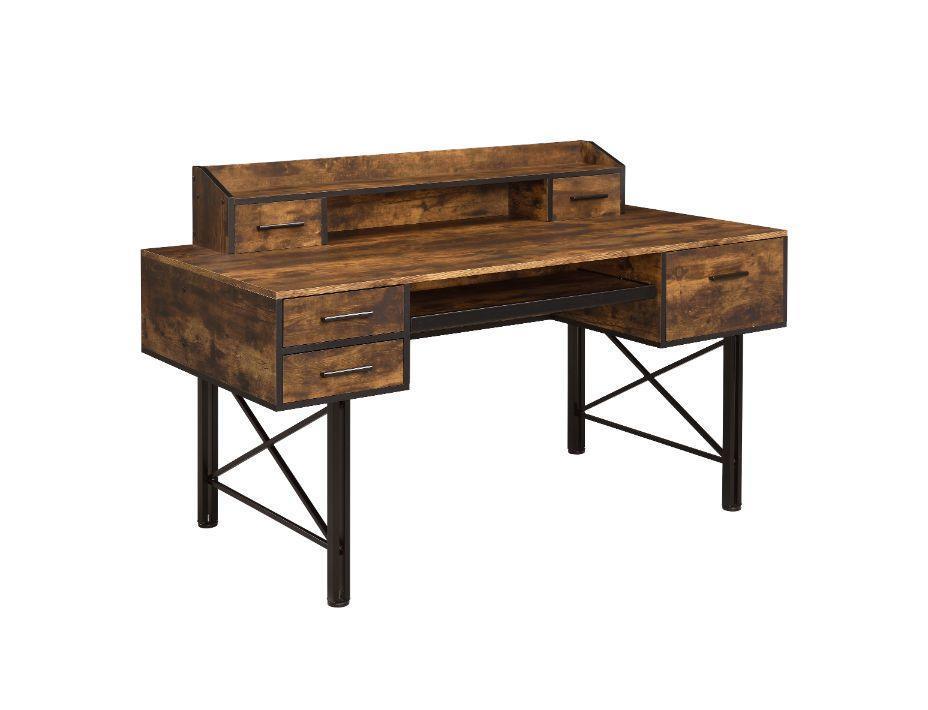 ACME Safea Computer Desk, Weathered Oak & Black Finish FredCo