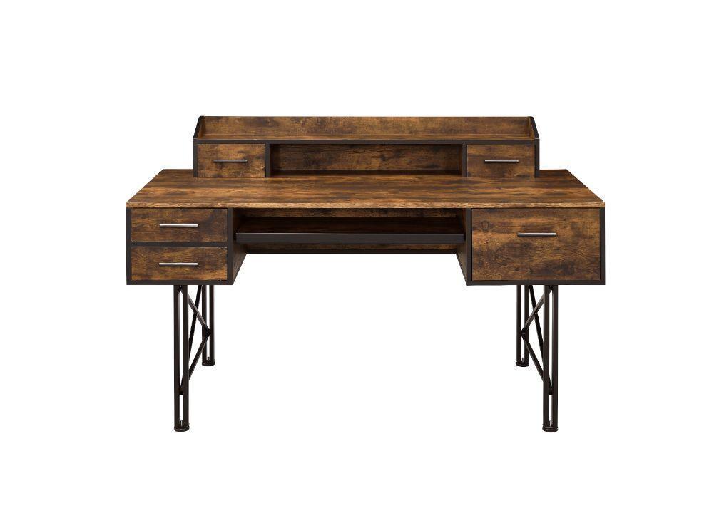 ACME Safea Computer Desk, Weathered Oak & Black Finish FredCo