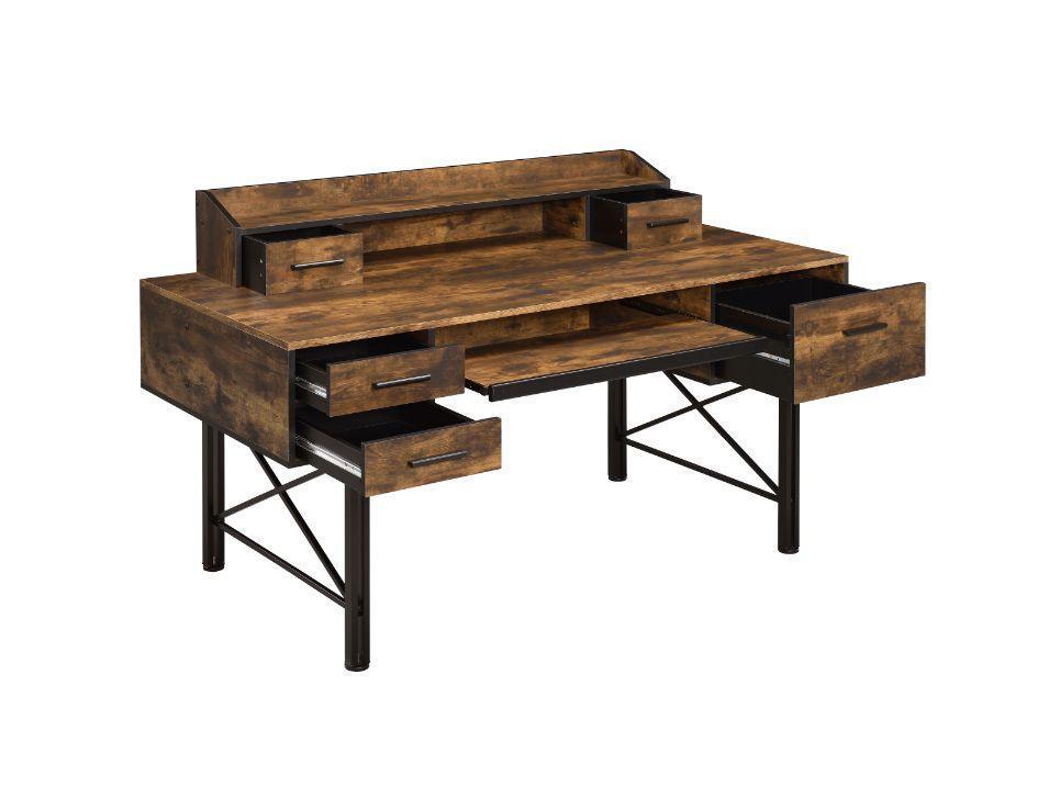 ACME Safea Computer Desk, Weathered Oak & Black Finish FredCo