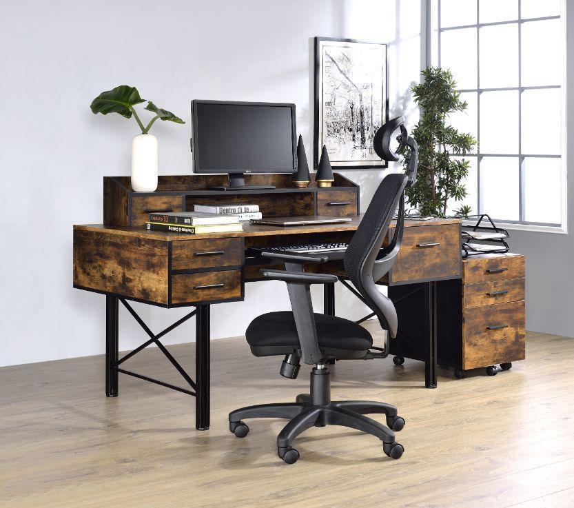 ACME Safea Computer Desk, Weathered Oak & Black Finish FredCo