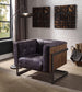 ACME Sagat Accent Chair, Antique Ebony Top Grain Leather & Rustic Oak FredCo