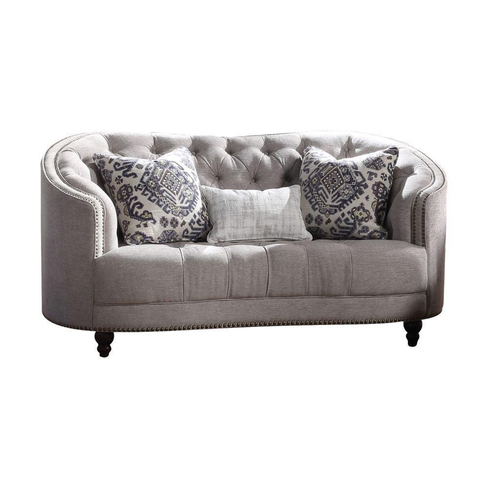 ACME Saira Loveseat w/3 Pillows, Light Gray Fabric FredCo