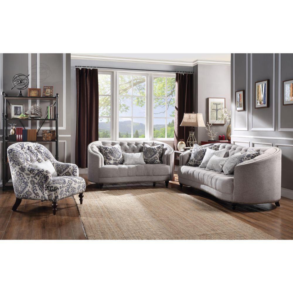 ACME Saira Loveseat w/3 Pillows, Light Gray Fabric FredCo