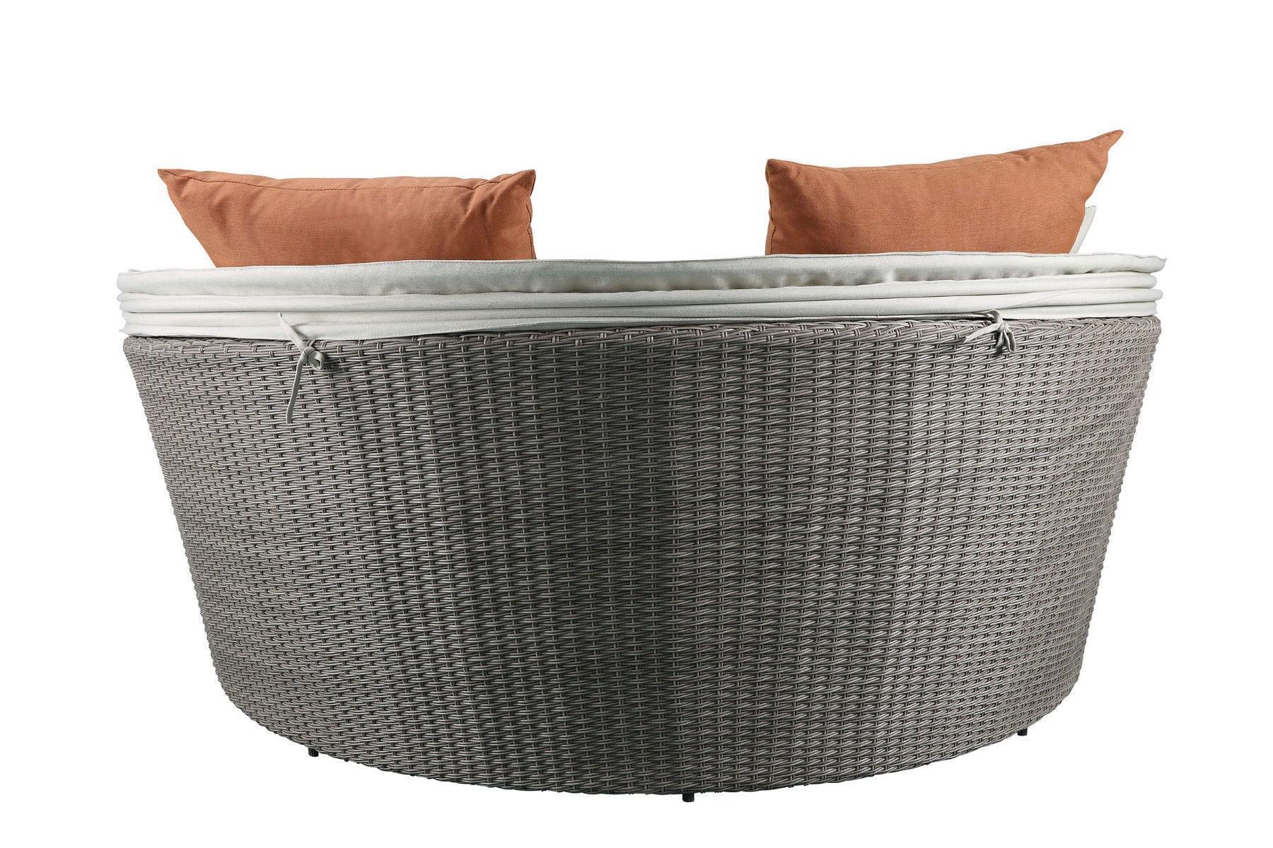 ACME Salena Patio Canopy Sofa & Ottoman, Beige Fabric & Gray Wicker FredCo