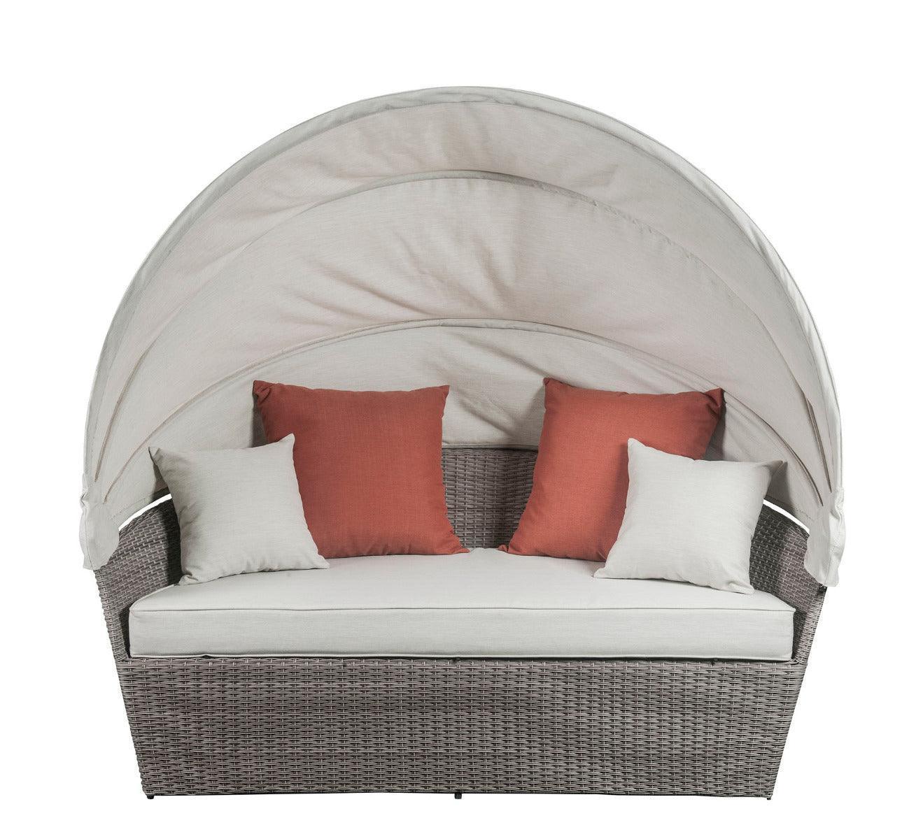 ACME Salena Patio Canopy Sofa & Ottoman, Beige Fabric & Gray Wicker FredCo
