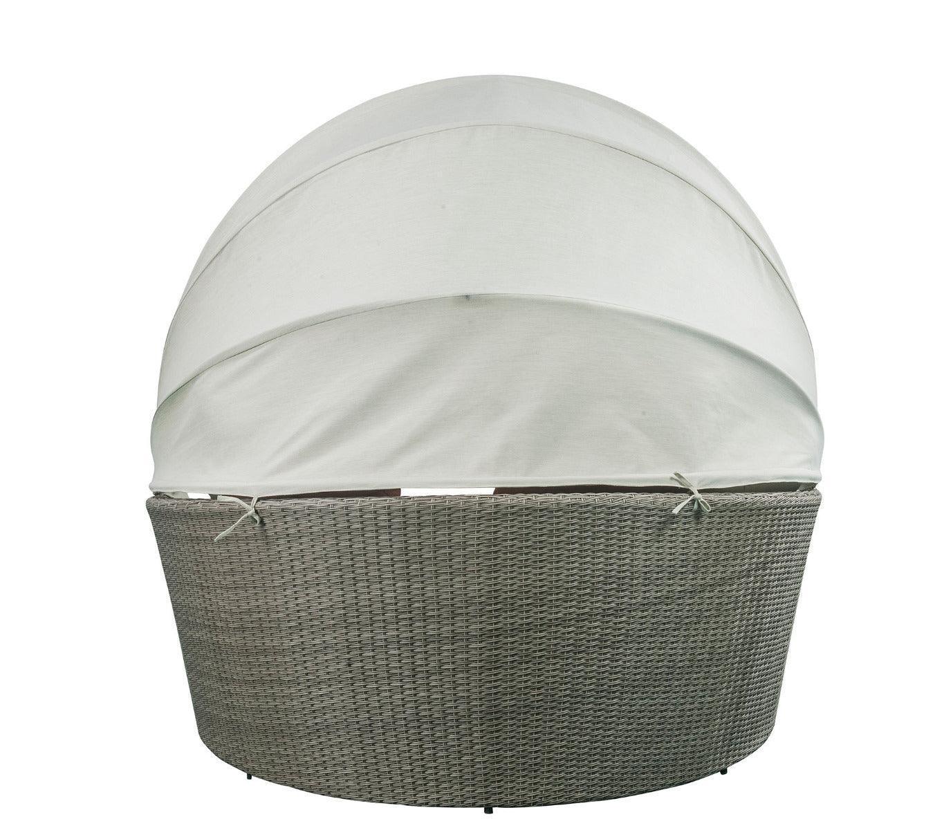 ACME Salena Patio Canopy Sofa & Ottoman, Beige Fabric & Gray Wicker FredCo