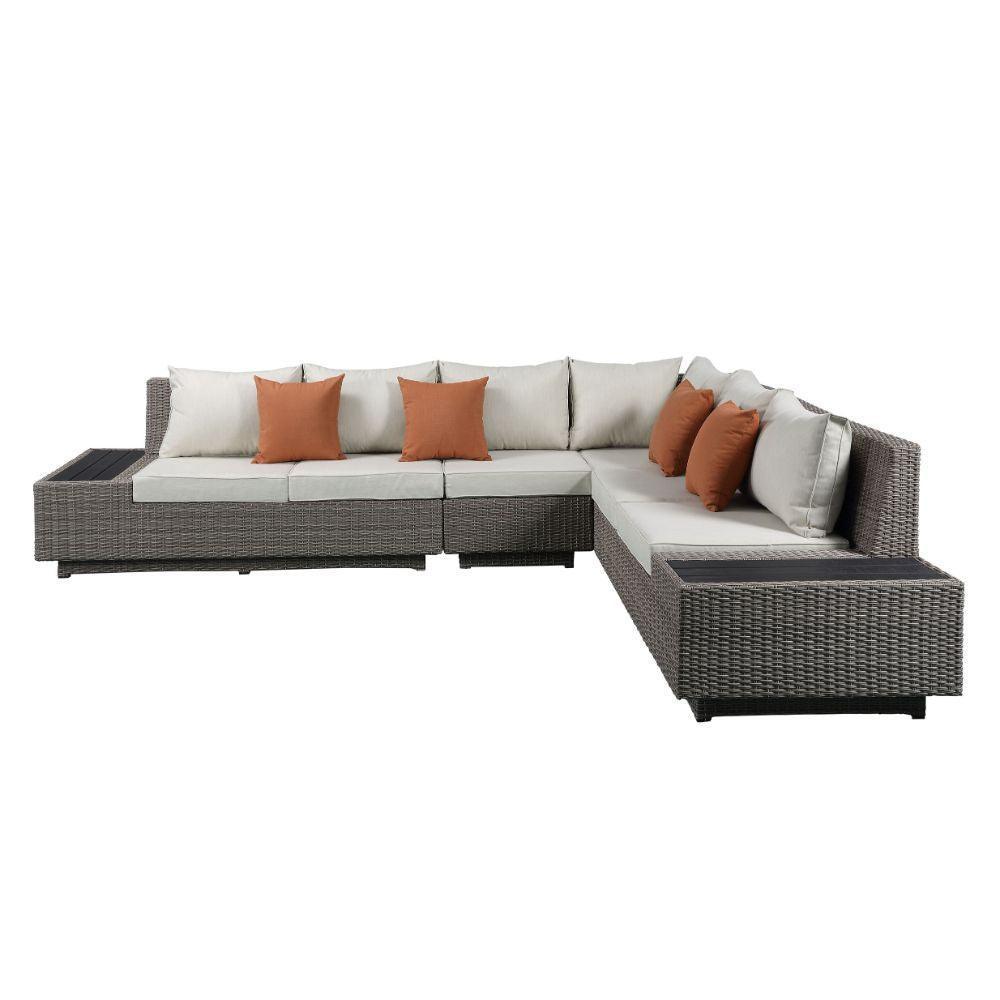 ACME Salena Patio Sectional & Cocktail Table, Beige Fabric & Gray Wicker 45020 FredCo