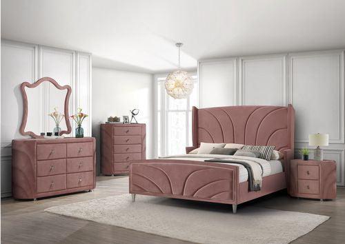 ACME Salonia Eastern King Bed, Pink Velvet FredCo