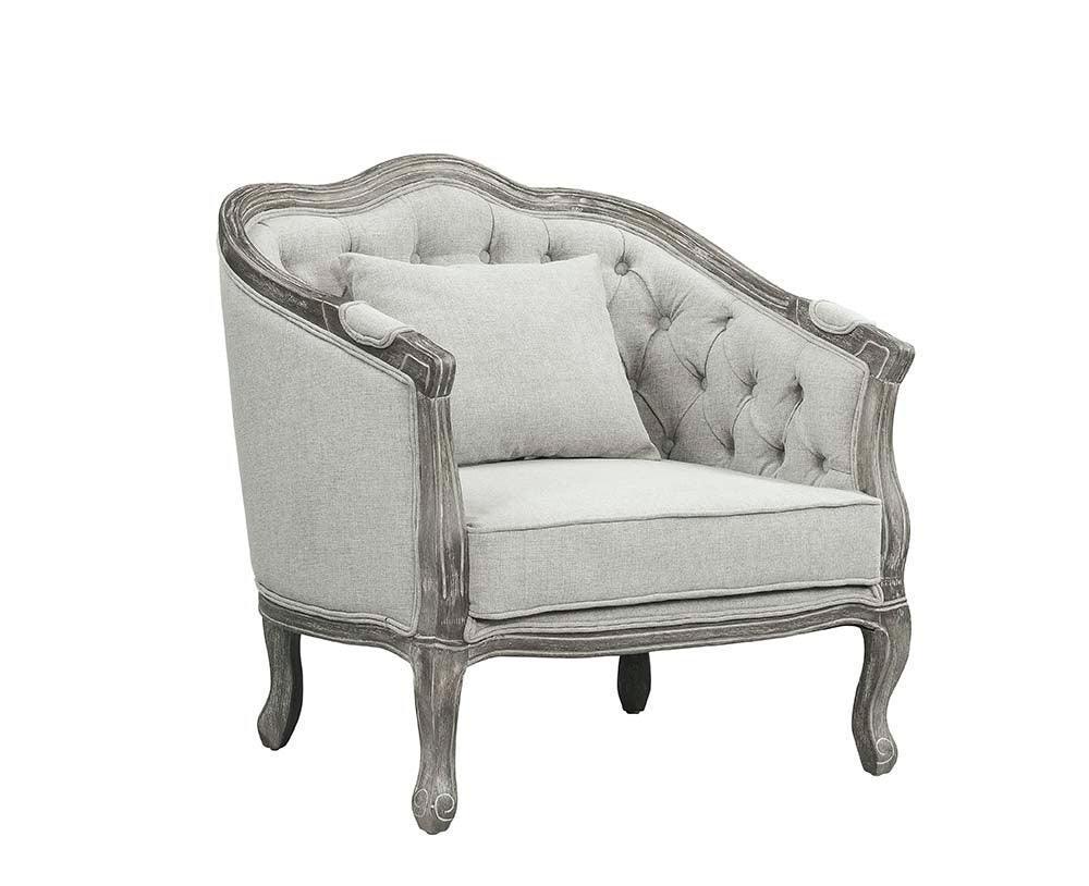 ACME Samael Chair w/Pillow, Gray Linen & Gray Oak Finish FredCo
