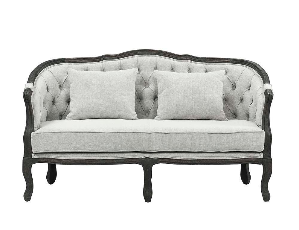 ACME Samael Loveseat w/2 Pillows, Gray Linen & Dark Brown Finish FredCo