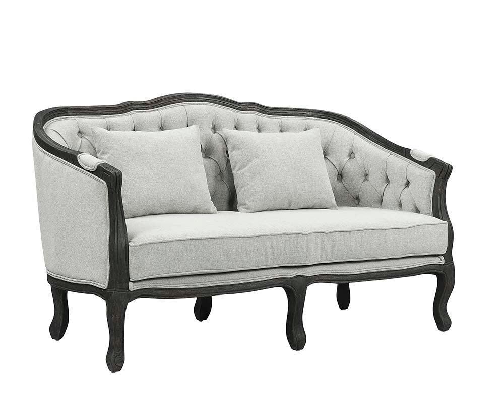 ACME Samael Loveseat w/2 Pillows, Gray Linen & Dark Brown Finish FredCo