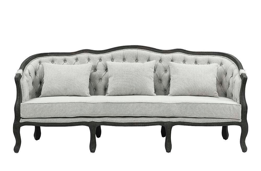 ACME Samael Sofa w/3 Pillows, Gray Linen & Dark Brown Finish FredCo