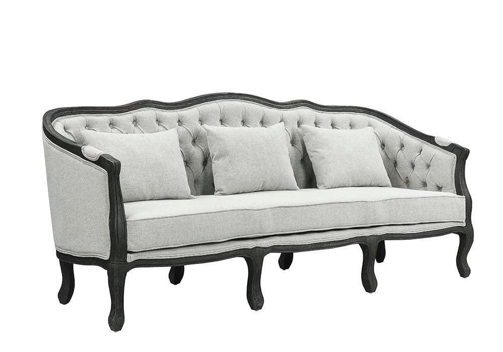ACME Samael Sofa w/3 Pillows, Gray Linen & Dark Brown Finish FredCo
