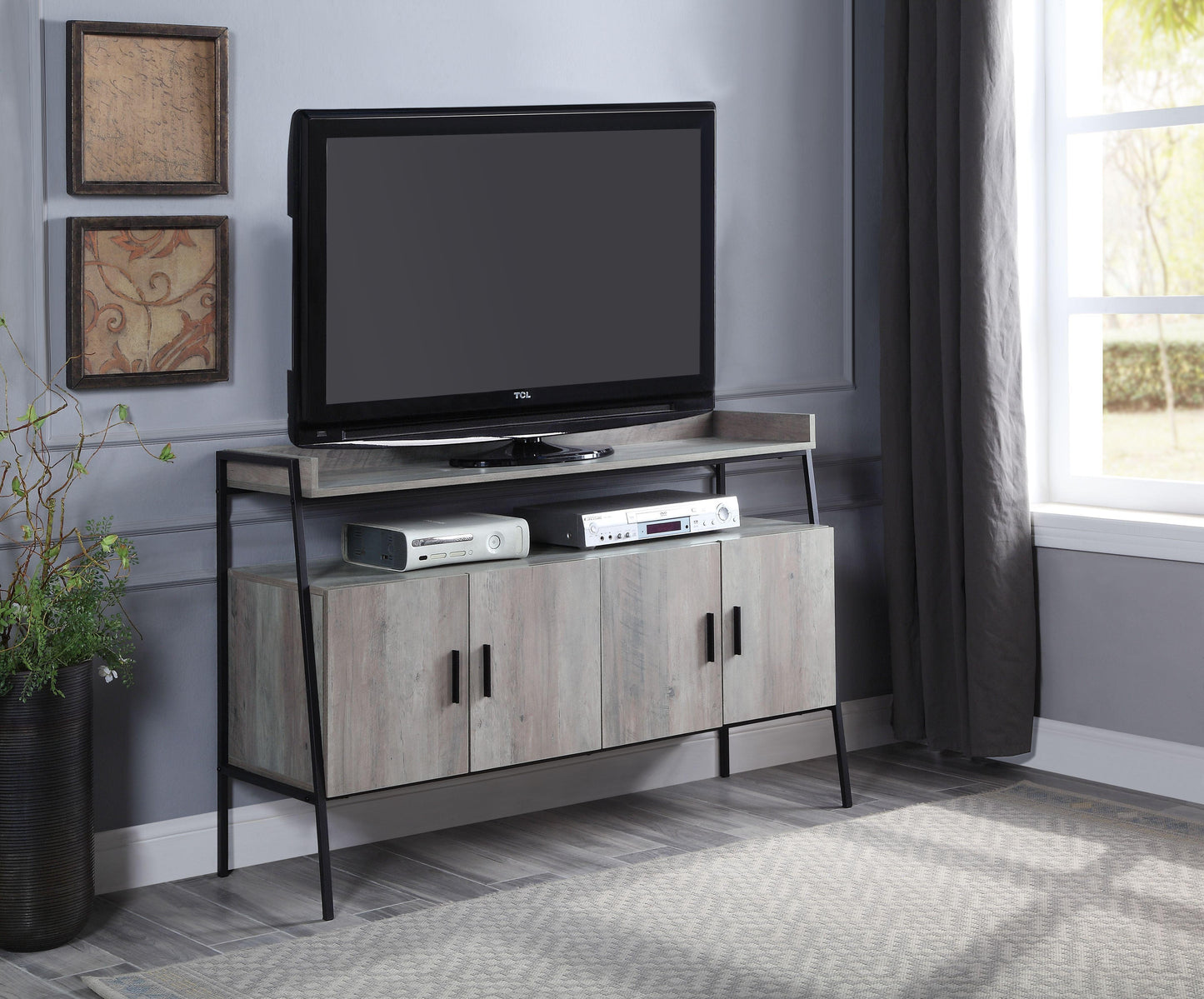 ACME Samiya TV Stand , Gray Oak & Black Finish FredCo